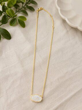 Kendra Scott Elisa Gold Druzy Pendant Necklace White Iridescent